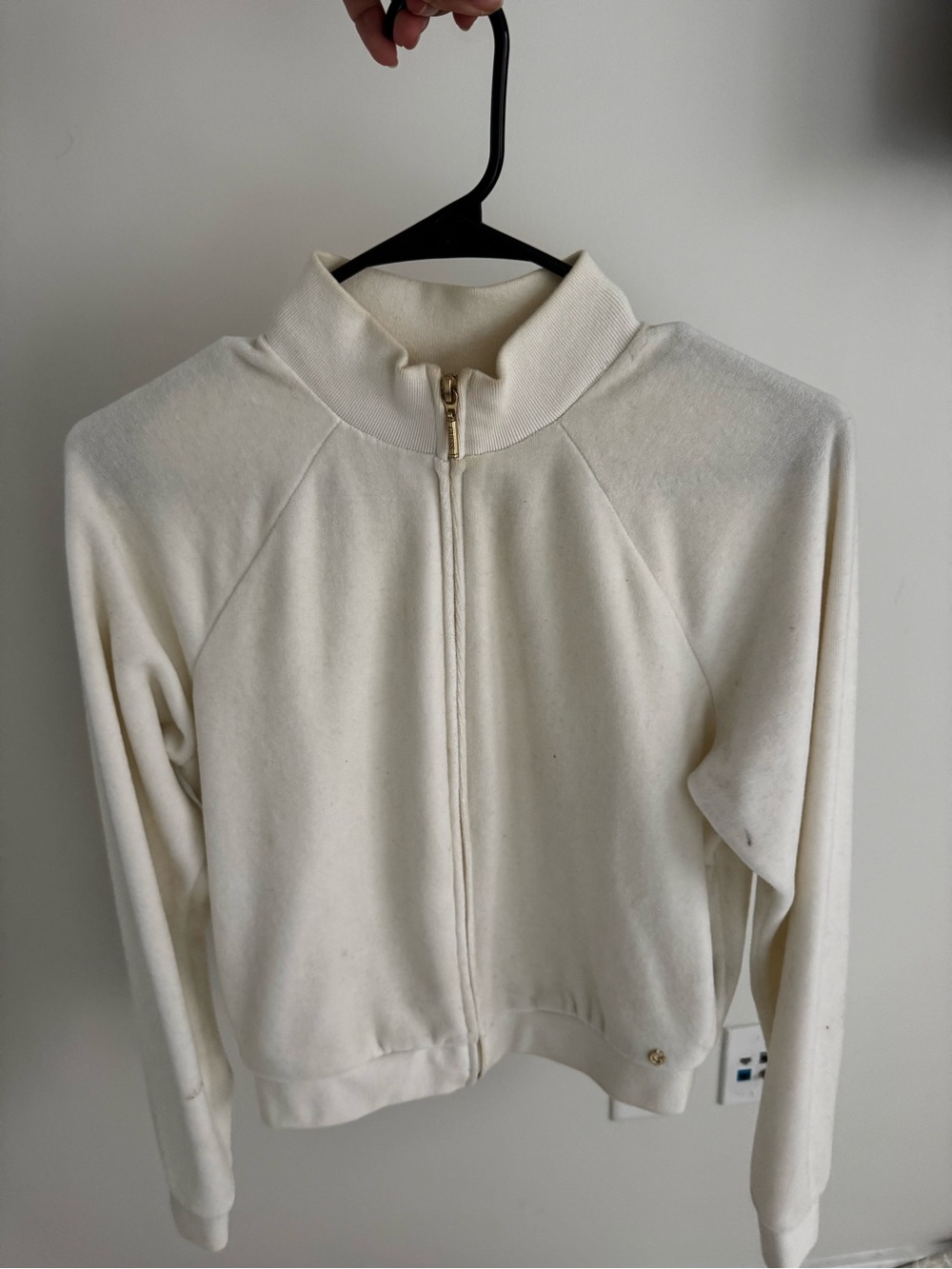 Guess Cream Zip-Up Track Jacket with Gold Hardware